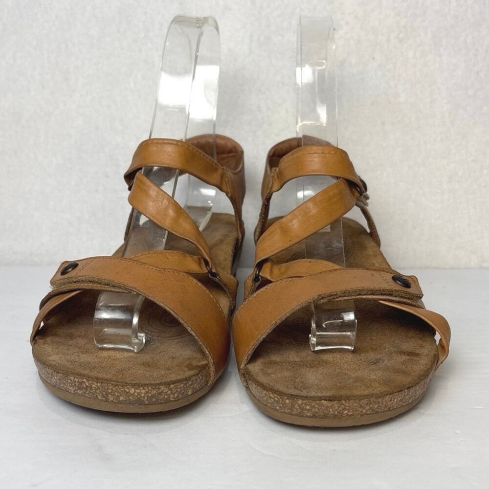 Taos Universe Camel Leather Sandals Womens Size 9.5 Strappy Comfort Wedge - Picture 3 of 9